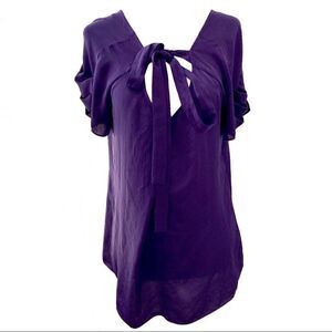 GAP Silky Short Sleeve Pussybow Blouse Purple Sm